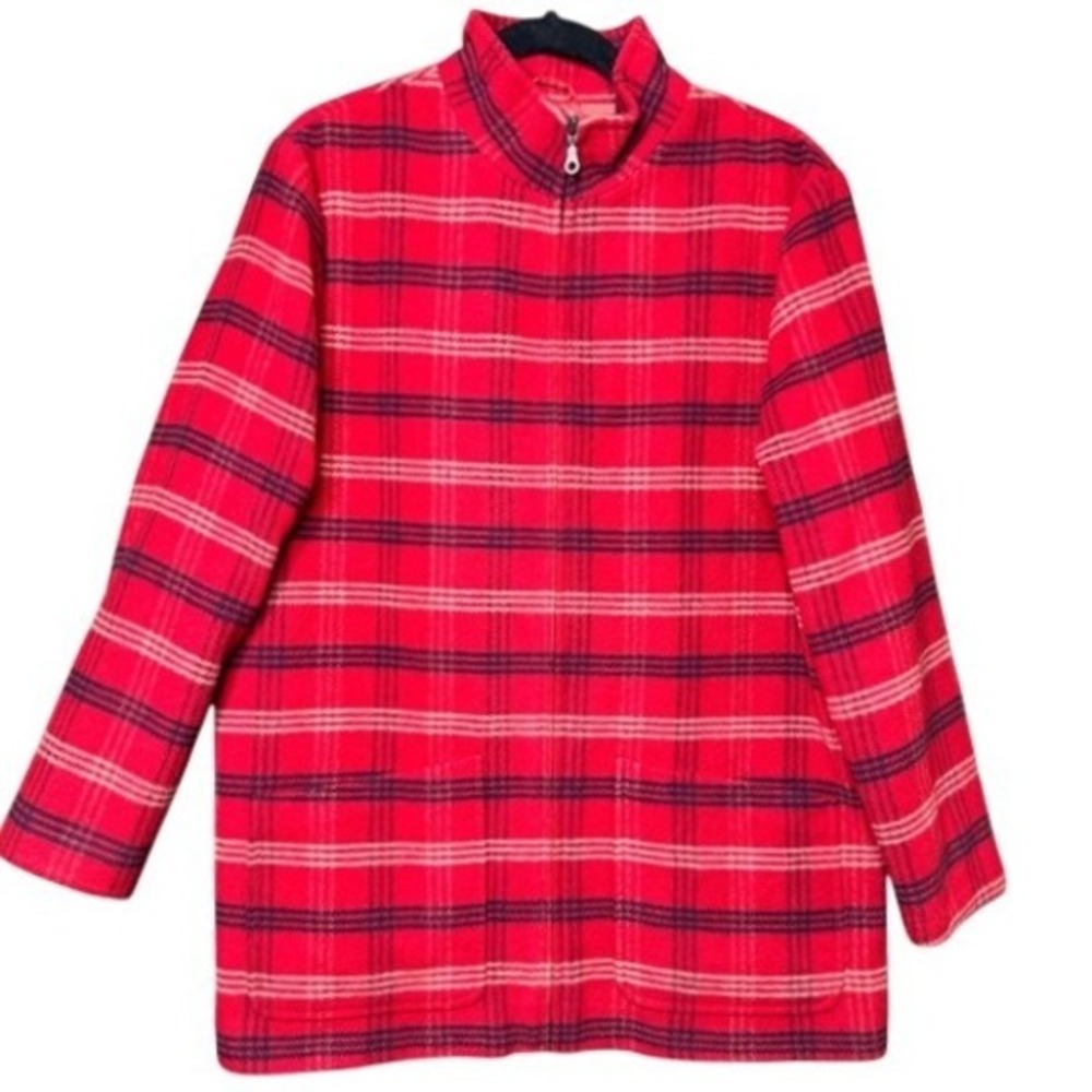 Vtg Plaid Wool Blend Zip Front Jacket Women M Black Red Lined Imagio Turkey Made - Picture 1 of 11